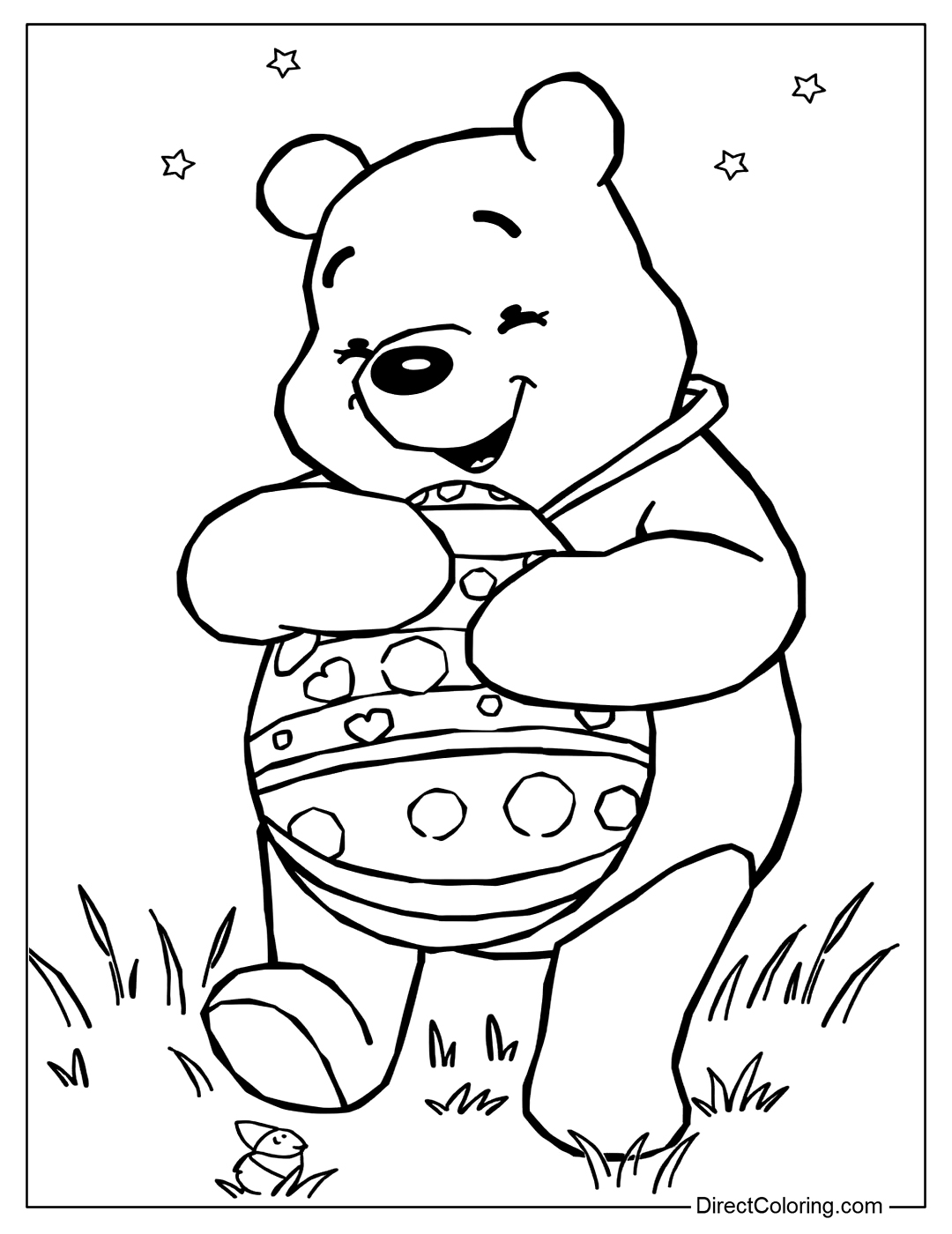 Coloring Page Winnie The Pooh Holding Easter Egg